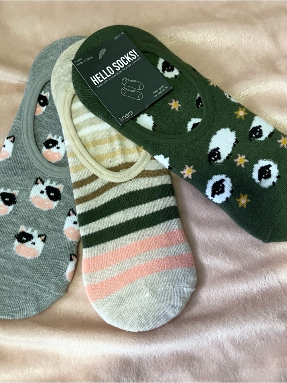 Women's No-Show Liner Socks - Green, Gray & Stripe Pack
